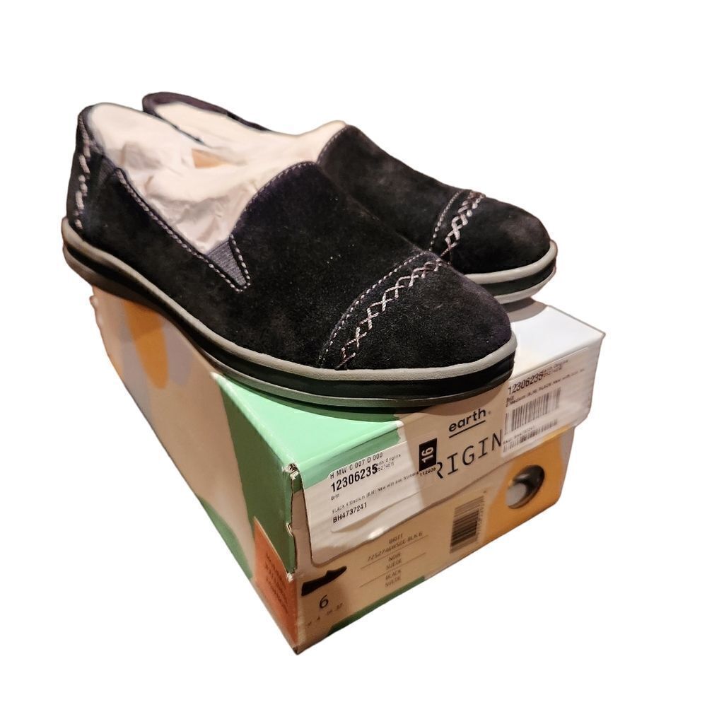 Earth Origins Womens Britt Black Suede Slip-on Shoes Size 6